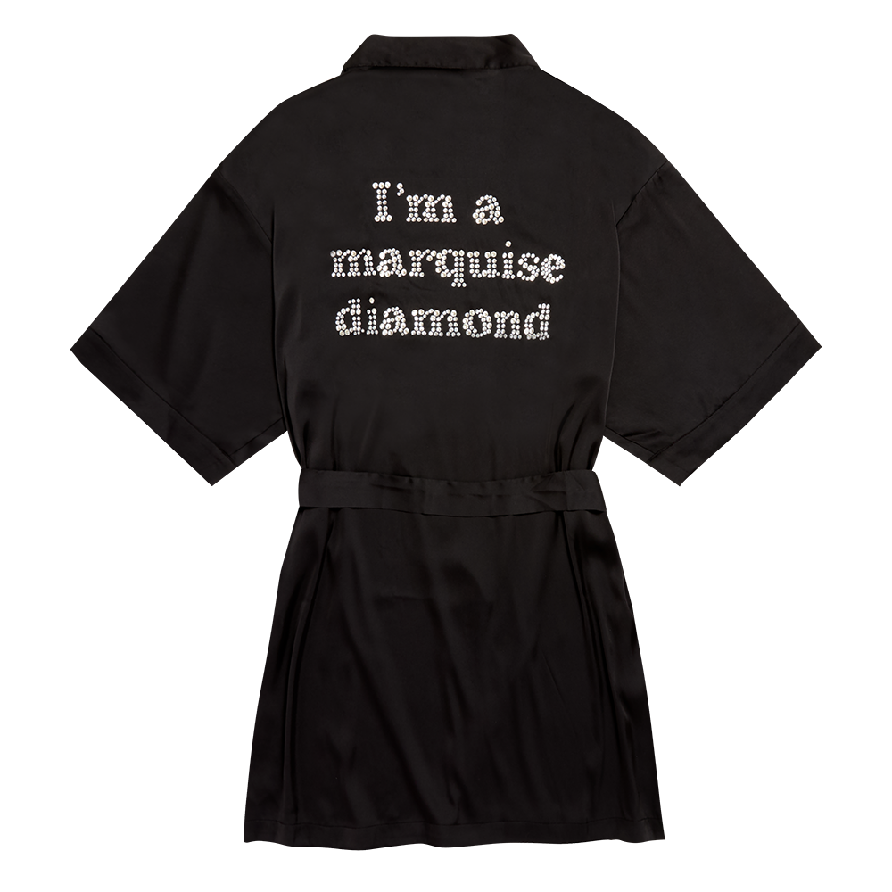 Marquise Diamond Black Satin Robe