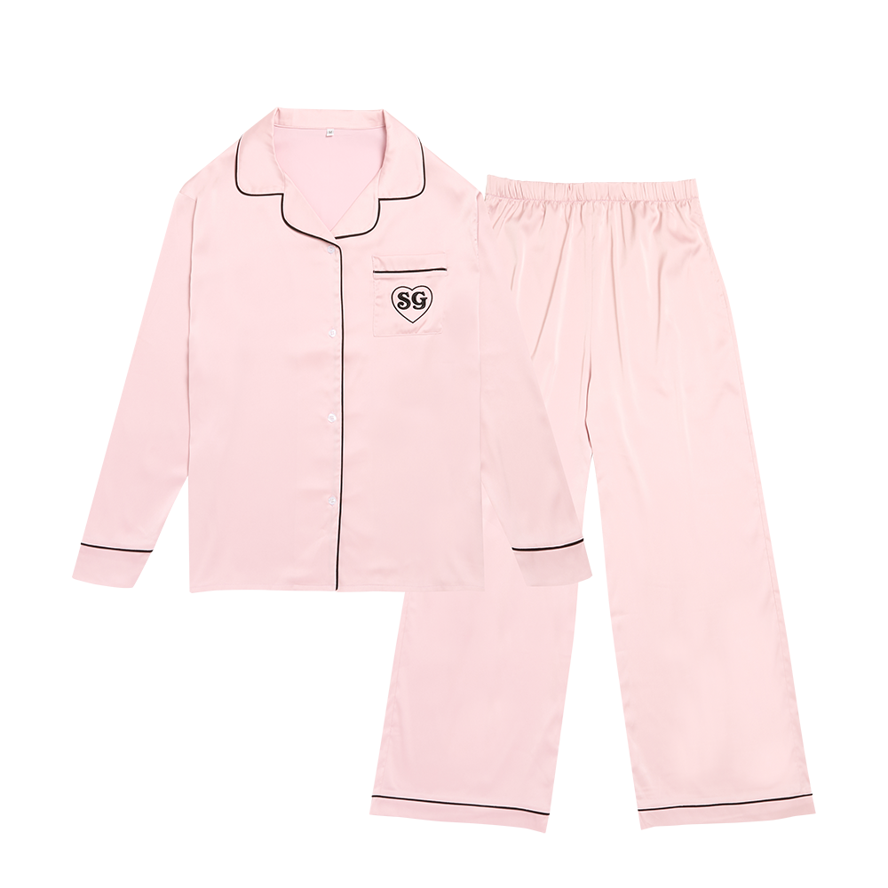 Pink Satin SG Heart Pajama Set Full