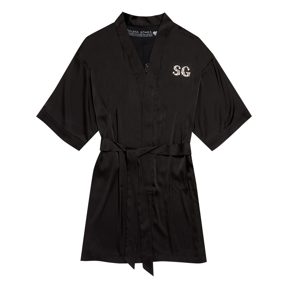 Marquise Diamond Black Satin Robe